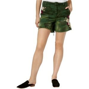 Free People Dark Green Floral Embroidered Shorts
